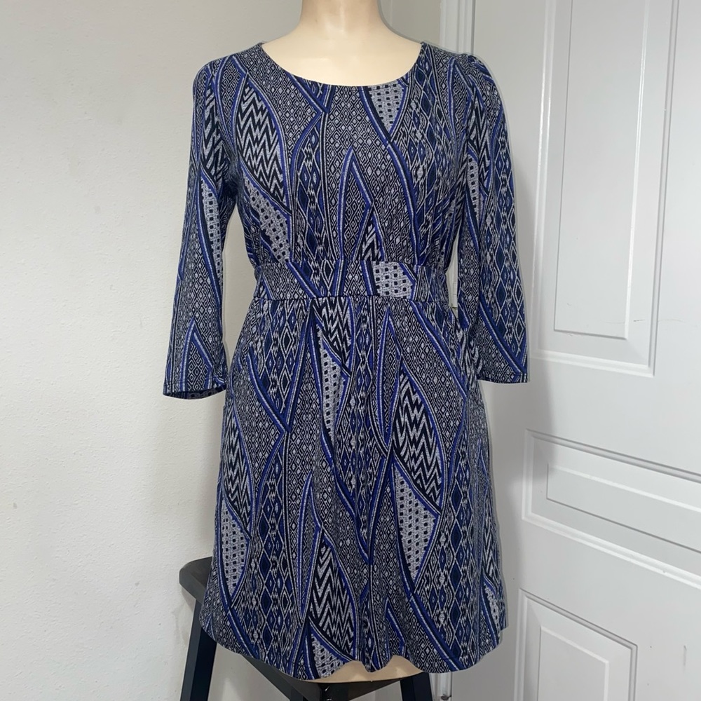 XXI 3/4 Sleeve Blue Black Gray Dress Size S